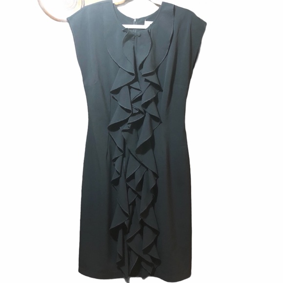 OLIVIA MATTHEWS Charcoal Gray Ruffle Dress Sz 6 - Picture 3 of 8